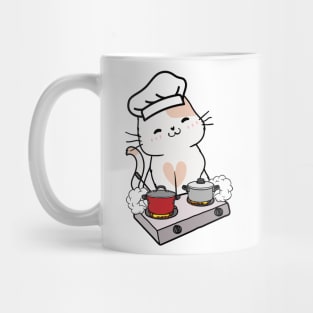 Funny white Cat is cooking Mug